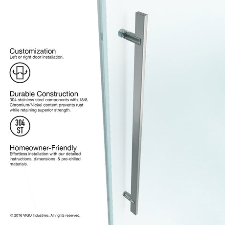 VIGO Adjustable 56-60 in. W x 78.75 in. H Luca Frameless Sliding Rectangle Shower Door with Clear Tempered Glass and Stainless Steel Hardware in Stainless Steel Finish with Reversible Handle