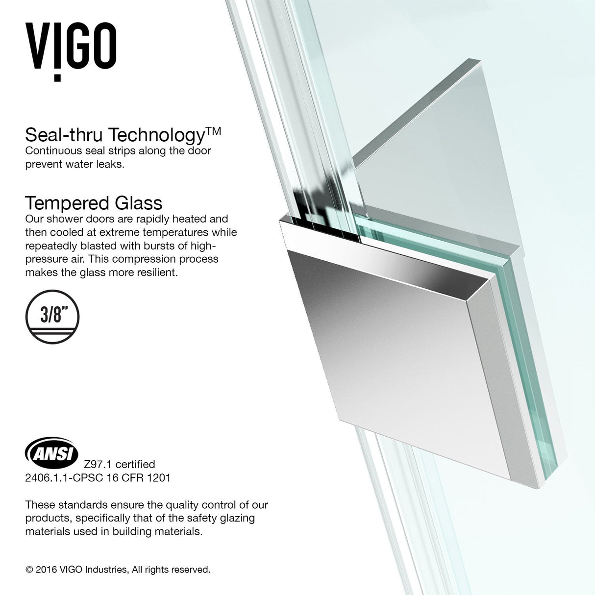 VIGO VG6062CHCL36WS 36.13" -36.13"W -76.75"H Frameless Hinged Neo-angle Shower Enclosure with Clear 0.38" Tempered Glass Stainless Steel Hardware in Chrome Finish with Reversible Handle and Base