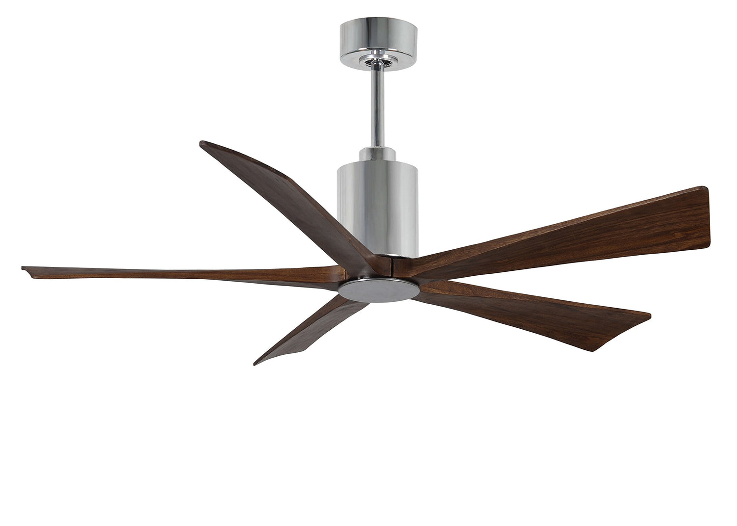 Matthews Fan PA5-CR-WA-60 Patricia-5 five-blade ceiling fan in Polished Chrome finish with 60” solid walnut tone blades and dimmable LED light kit