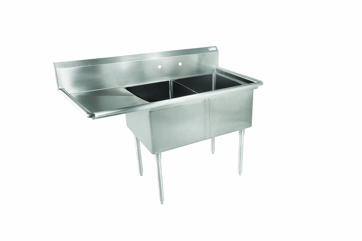 John Boos E2S8-1620-12L18 E Series Stainless Steel Sink, 12" Deep Bowl, 2 Compartment, 18" Left Hand Side Drainboard, 52-1/2" Length x 25-1/2" Width