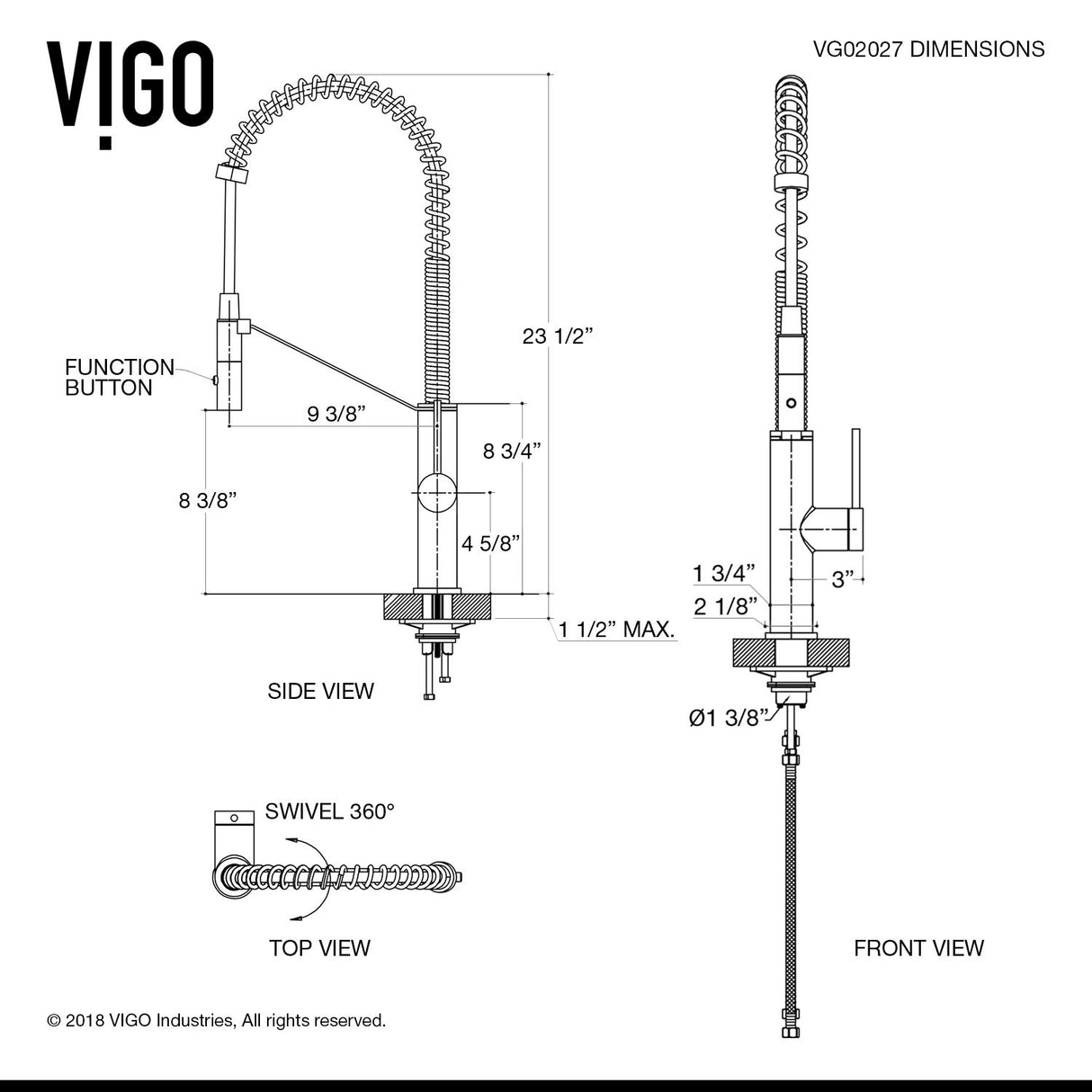 VIGO Livingston Matte Black 3-Inch Single-Handle Kitchen Faucet with Pull-Down Sprayer, 10-Inch Soap Dispenser, ADA Compliant