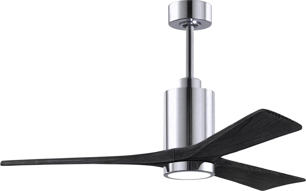 Matthews Fan PA3-CR-BK-52 Patricia-3 three-blade ceiling fan in Polished Chrome finish with 52” solid matte black wood blades and dimmable LED light kit 