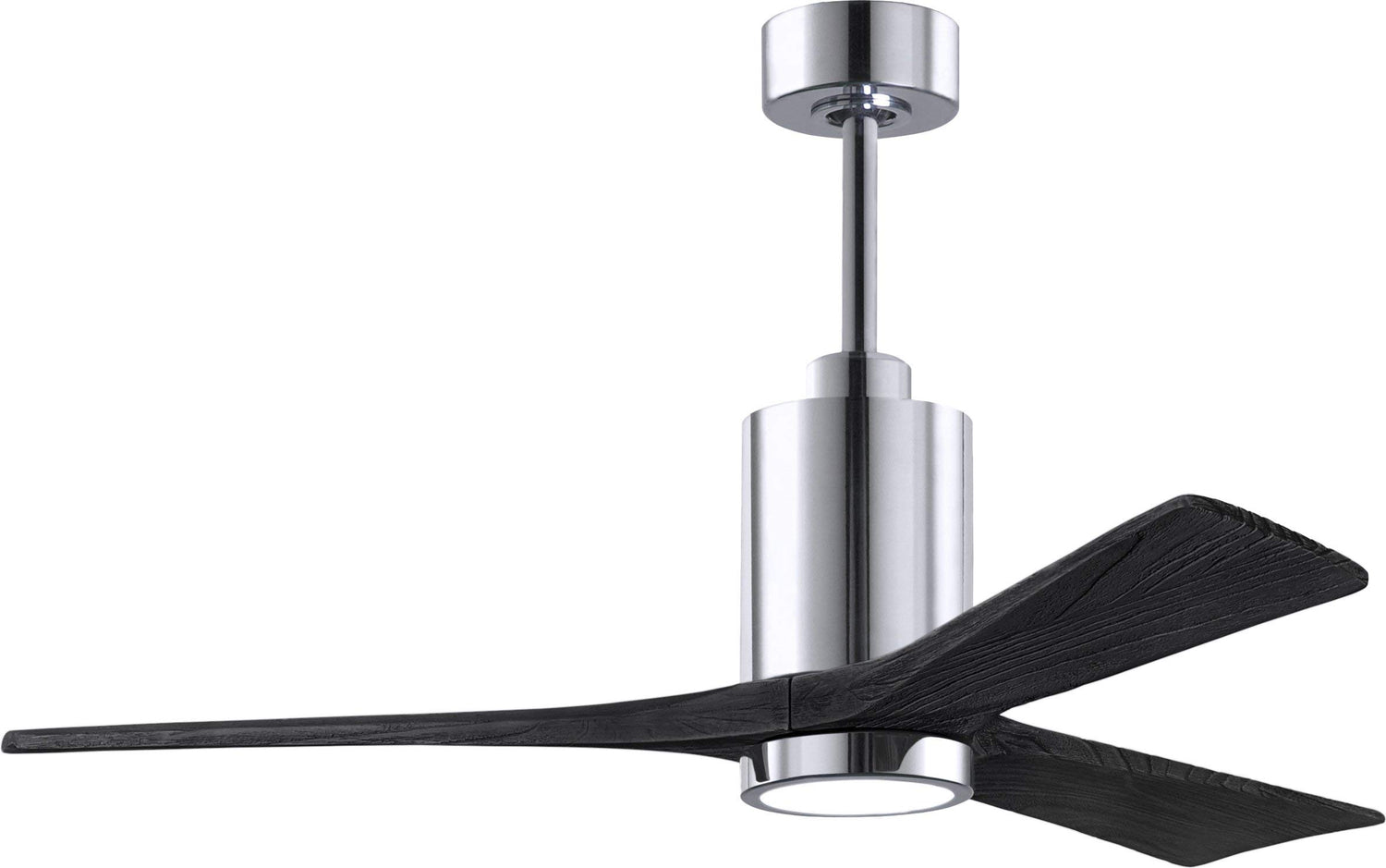 Matthews Fan PA3-CR-BK-52 Patricia-3 three-blade ceiling fan in Polished Chrome finish with 52” solid matte black wood blades and dimmable LED light kit