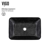 VIGO VGT1416 18.13" L -13.0" W -10.25" H Glass Rectangular Vessel Bathroom Sink in Onyx Gray with Lexington Faucet and Pop-Up Drain in Matte Black