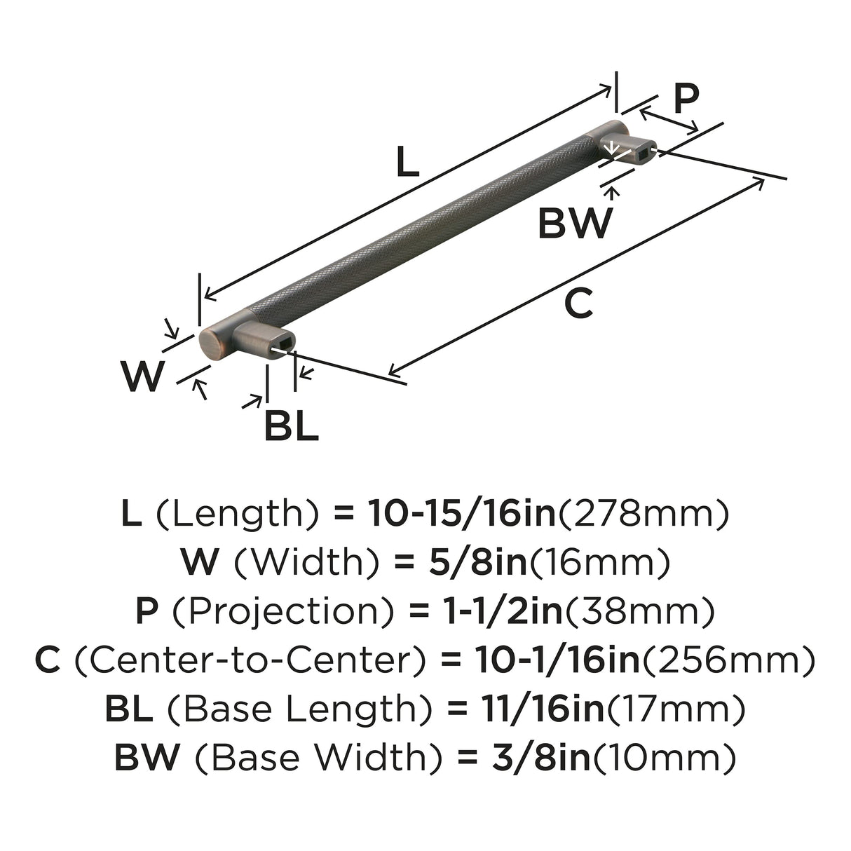 Amerock Kitchen Cabinet Pull Oil Rubbed Bronze 10-1/16 in (256 mm) Center-to-Center Bronx 1 Pack Furniture Hardware Cabinet Handle Bathroom Drawer Pull