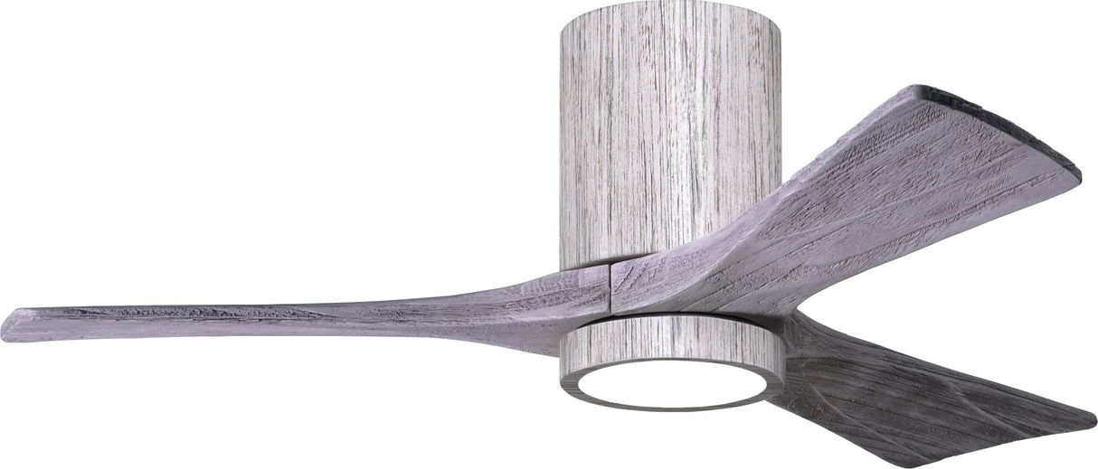 Matthews Fan IR3HLK-BW-BW-42 Irene-3HLK three-blade flush mount paddle fan in Barn Wood finish with 42” solid barn wood tone blades and integrated LED light kit.