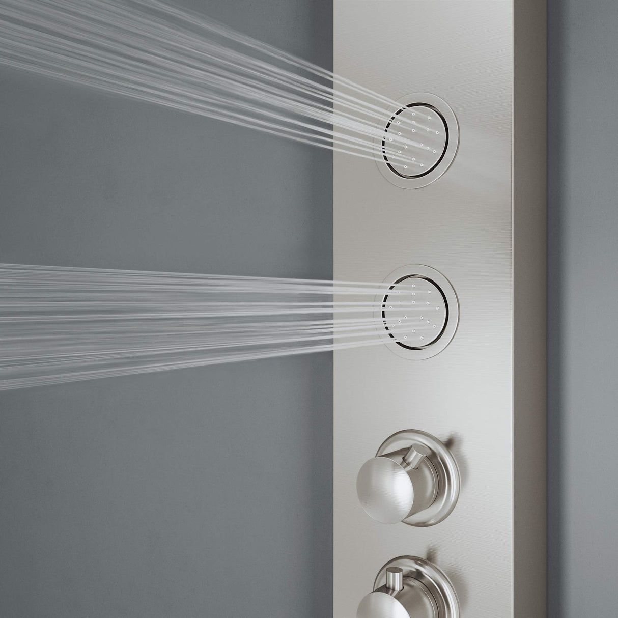 VIGO 20" W x 59" H Ellington 4-Jet Stainless Steel Shower Panel, Thermostatic, Volume, Dual Function Control Type and Handheld Showerhead - VG08013ST