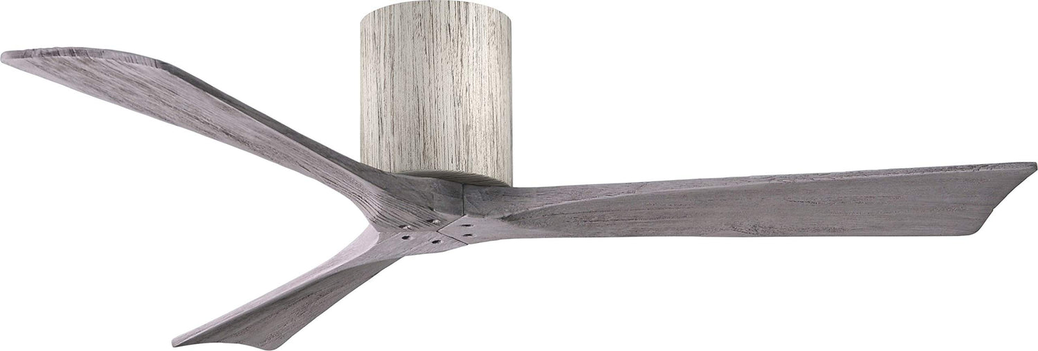 Matthews Fan IR3H-BW-BW-52 Irene-3H three-blade flush mount paddle fan in Barn Wood finish with 52” solid barn wood tone blades.