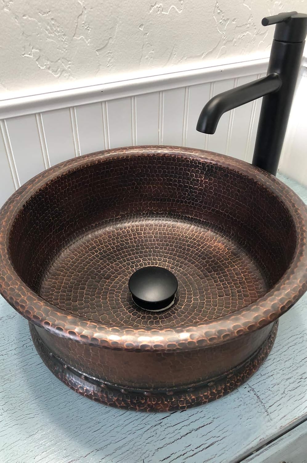 Premier Copper Products VRT15DB 15-Inch Round Vessel Tub Hammered Copper Sink