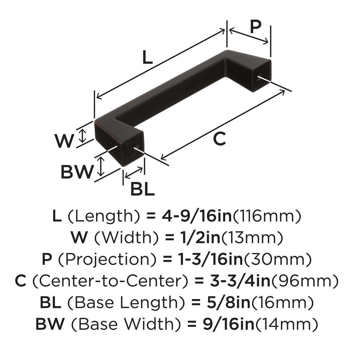 Amerock Cabinet Pull Oil Rubbed Bronze 3-3/4 inch (96 mm) Center to Center Blackrock 1 Pack Drawer Pull Drawer Handle Cabinet Hardware