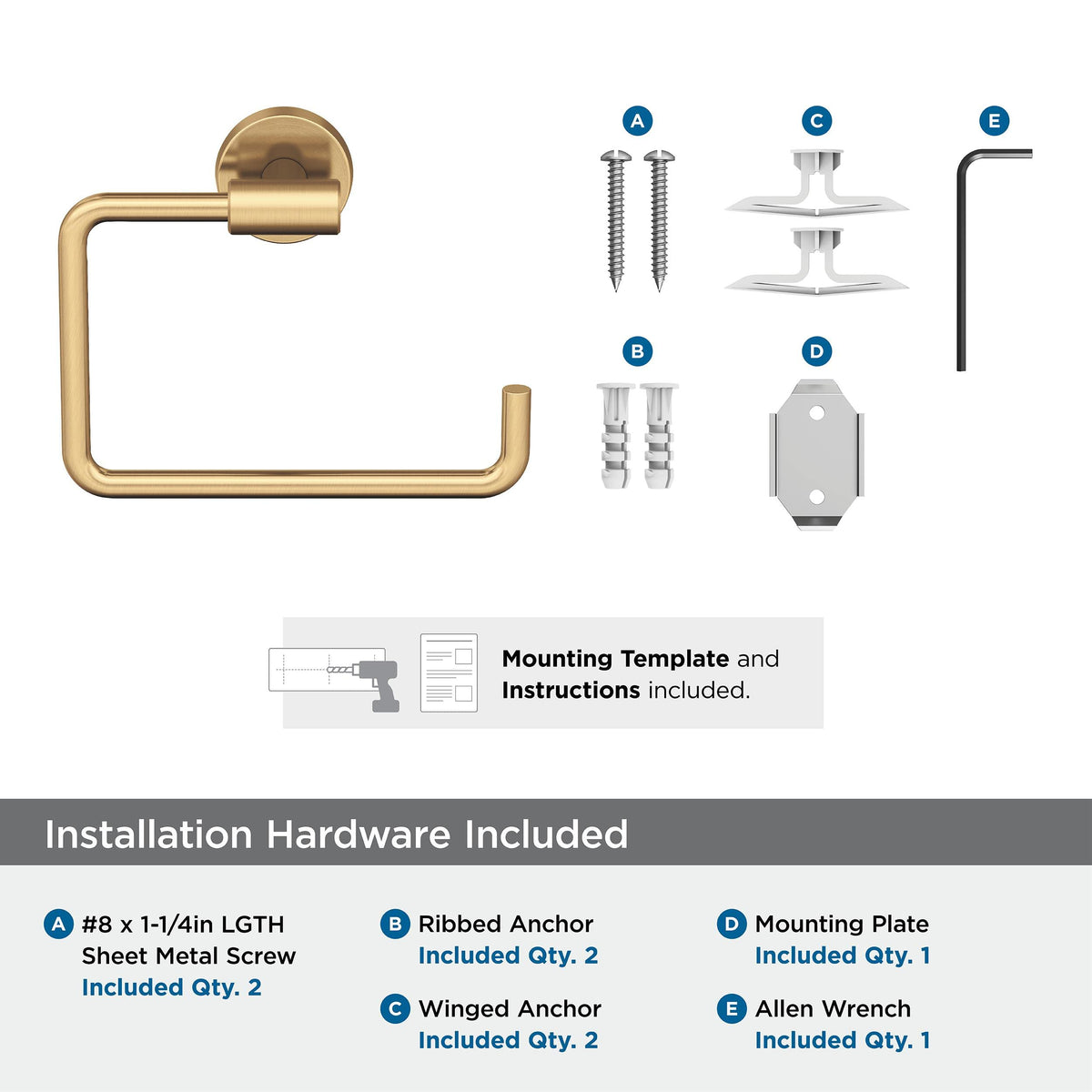 Amerock BH26541CZ Champagne Bronze Towel Ring 6-7/16 in (164 mm) Length Towel Holder Arrondi Hand Towel Holder for Bathroom Wall Small Kitchen Towel Holder Bath Accessories