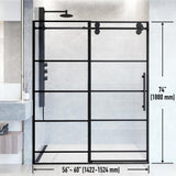 VIGO Adjustable 56-60" W x 74" H Elan Frameless Sliding Shower Door with Clear Tempered Glass, Reversible Handle in Matte Black