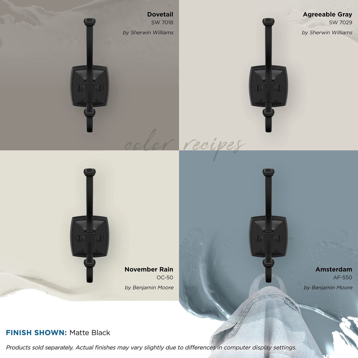 Amerock H37002MB Kinsale Double Prong Decorative Wall Hook Matte Black Hook for Coats, Hats, Backpacks, Bags Hooks for Bathroom, Bedroom, Closet, Entryway, Laundry Room, Office