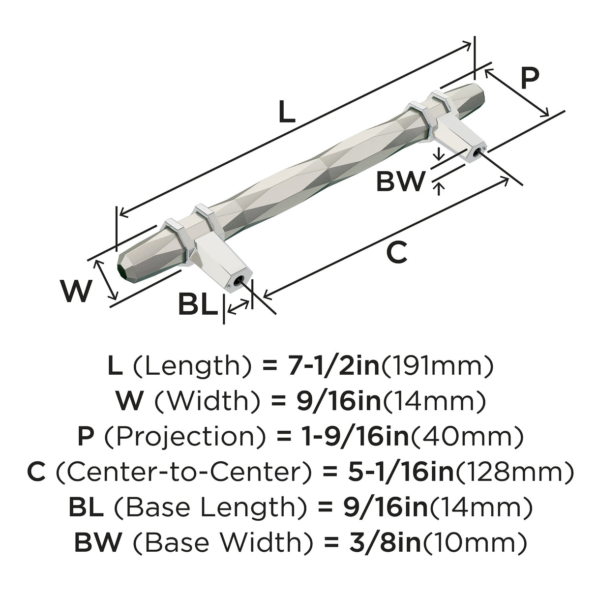 Amerock Cabinet Pull Satin Nickel/Polished Chrome 5-1/16 inch (128 mm) Center-to-Center London 1 Pack Drawer Pull Drawer Handle Cabinet Hardware