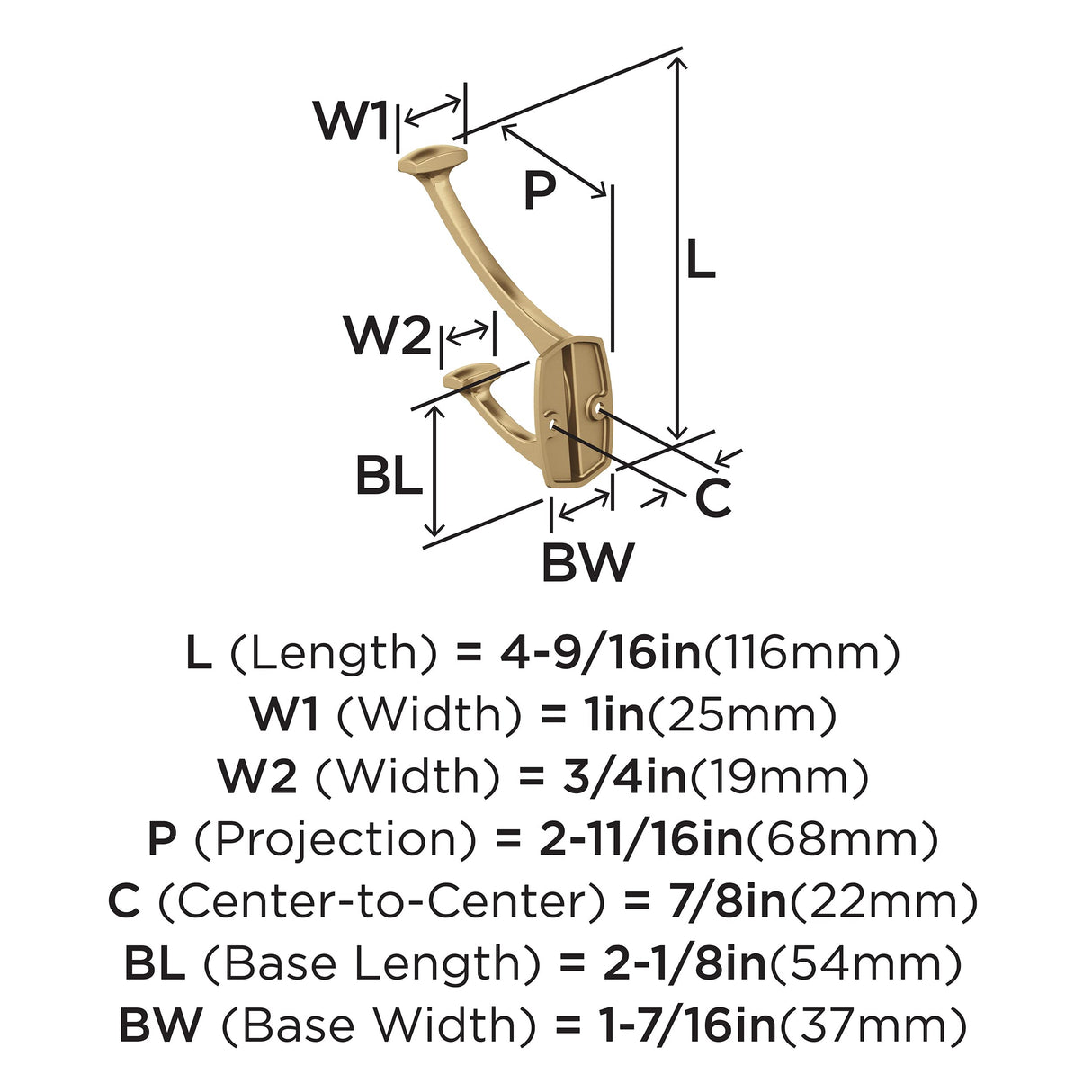Amerock H37001CZ Vicinity Double Prong Decorative Wall Hook Champagne Bronze Hook for Coats, Hats, Backpacks, Bags Hooks for Bathroom, Bedroom, Closet, Entryway, Laundry Room, Office