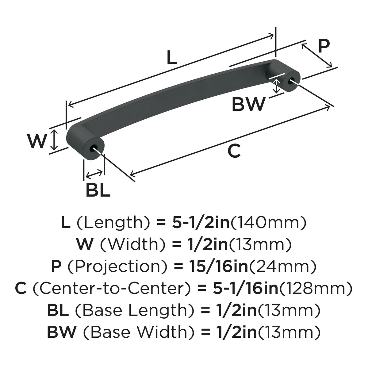 Amerock Cabinet Pull Matte Black 5-1/16 inch (128 mm) Center-to-Center Rift 1 Pack Drawer Pull Cabinet Handle Cabinet Hardware