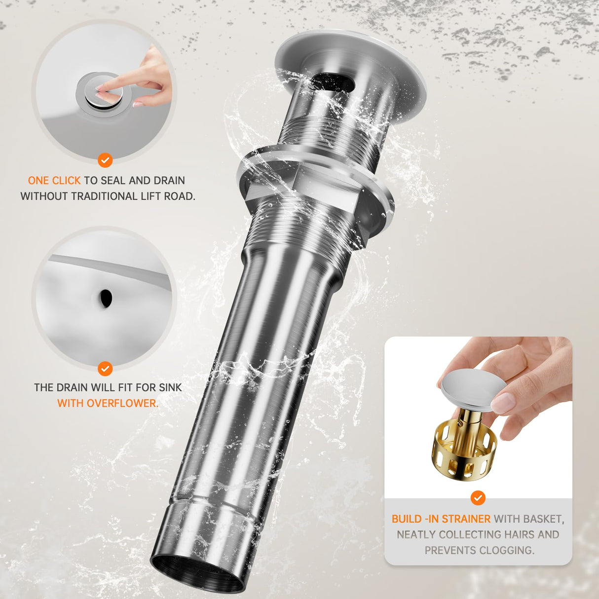 8-Inch Three-Hole Bathroom Faucet with Pull-Down Sprayer, Widespread Design, Metal Pop-Up Drain, Water Supply Lines, and Two Handles