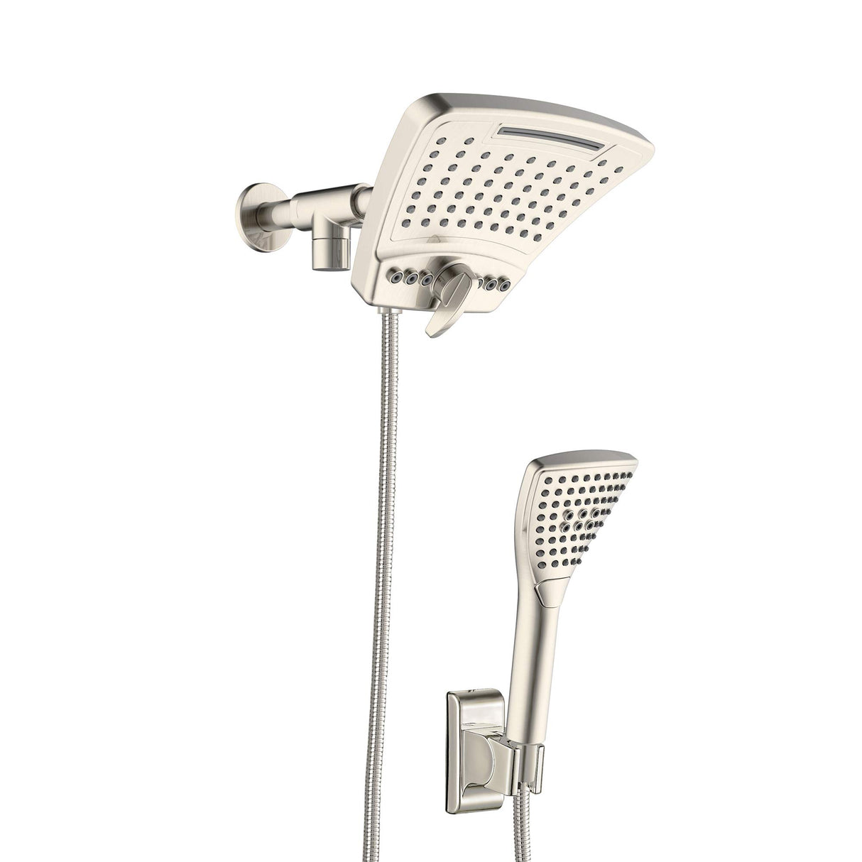 PULSE ShowerSpas 1056-BN PowerShot Shower System with Air-Infused Curved 8" Multi-Pattern Showerhead and 3-Function Hand Shower, Brushed Nickel Finish