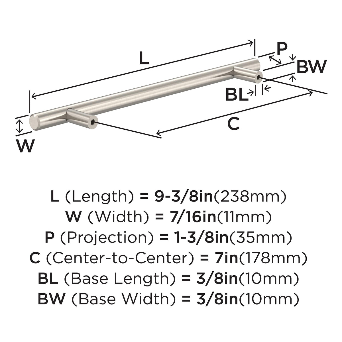 Amerock BP1178CSG9 Sterling Nickel Cabinet Pull 7 inch (178mm) Center-to-Center Cabinet Hardware Bar Pulls Furniture Hardware Drawer Pull