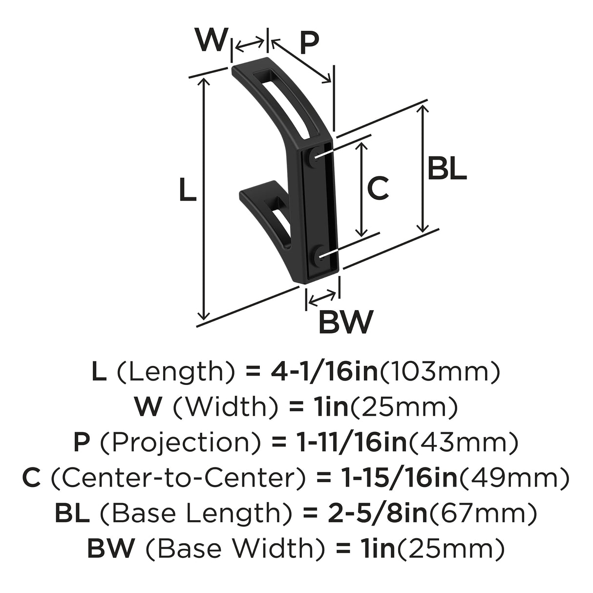 Amerock H37010MB Avid Double Prong Decorative Wall Hook Matte Black Hook for Coats, Hats, Backpacks, Bags Hooks for Bathroom, Bedroom, Closet, Entryway, Laundry Room, Office
