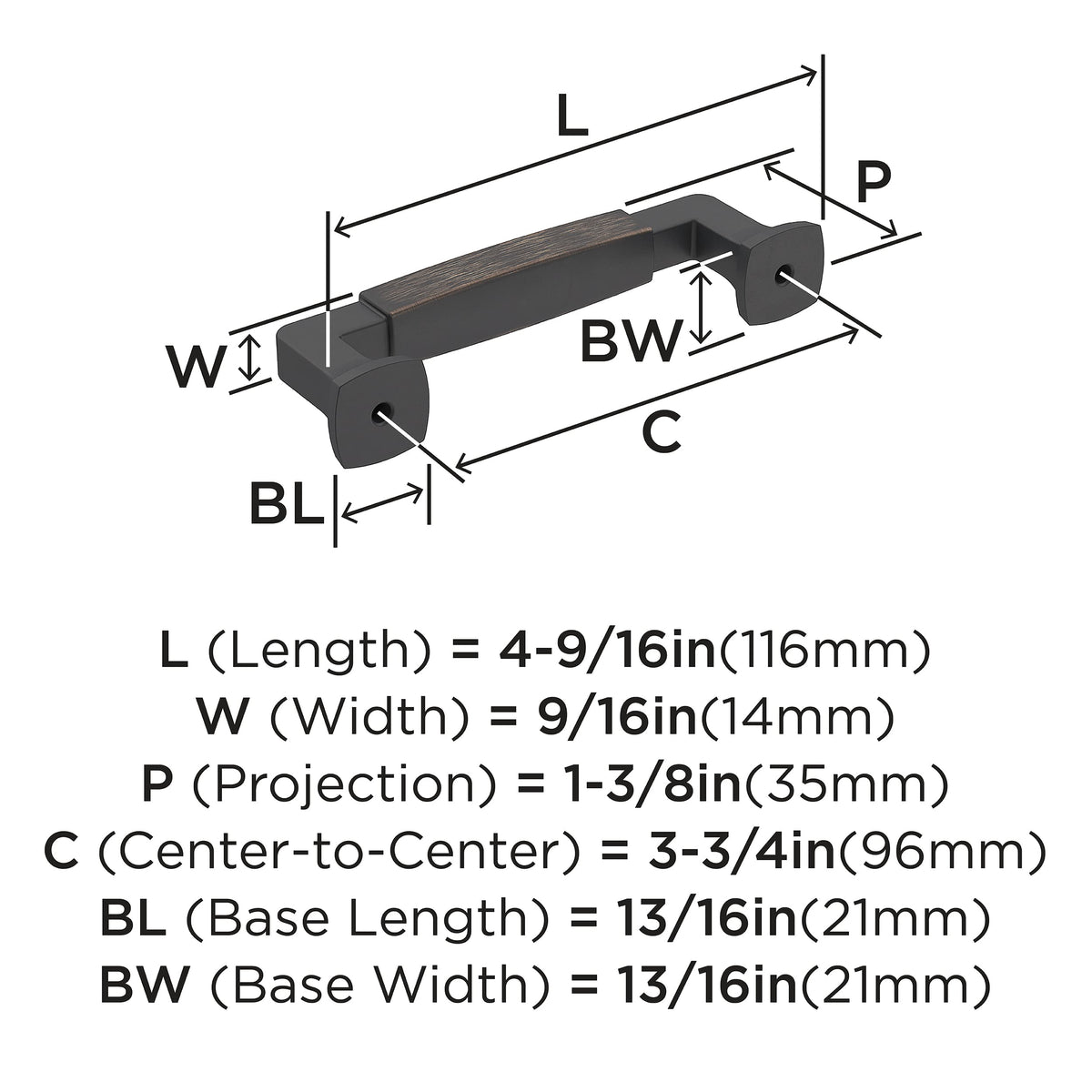 Amerock Cabinet Pull Oil Rubbed Bronze 3-3/4 inch (96 mm) Center-to-Center Stature 1 Pack Drawer Pull Cabinet Handle Cabinet Hardware