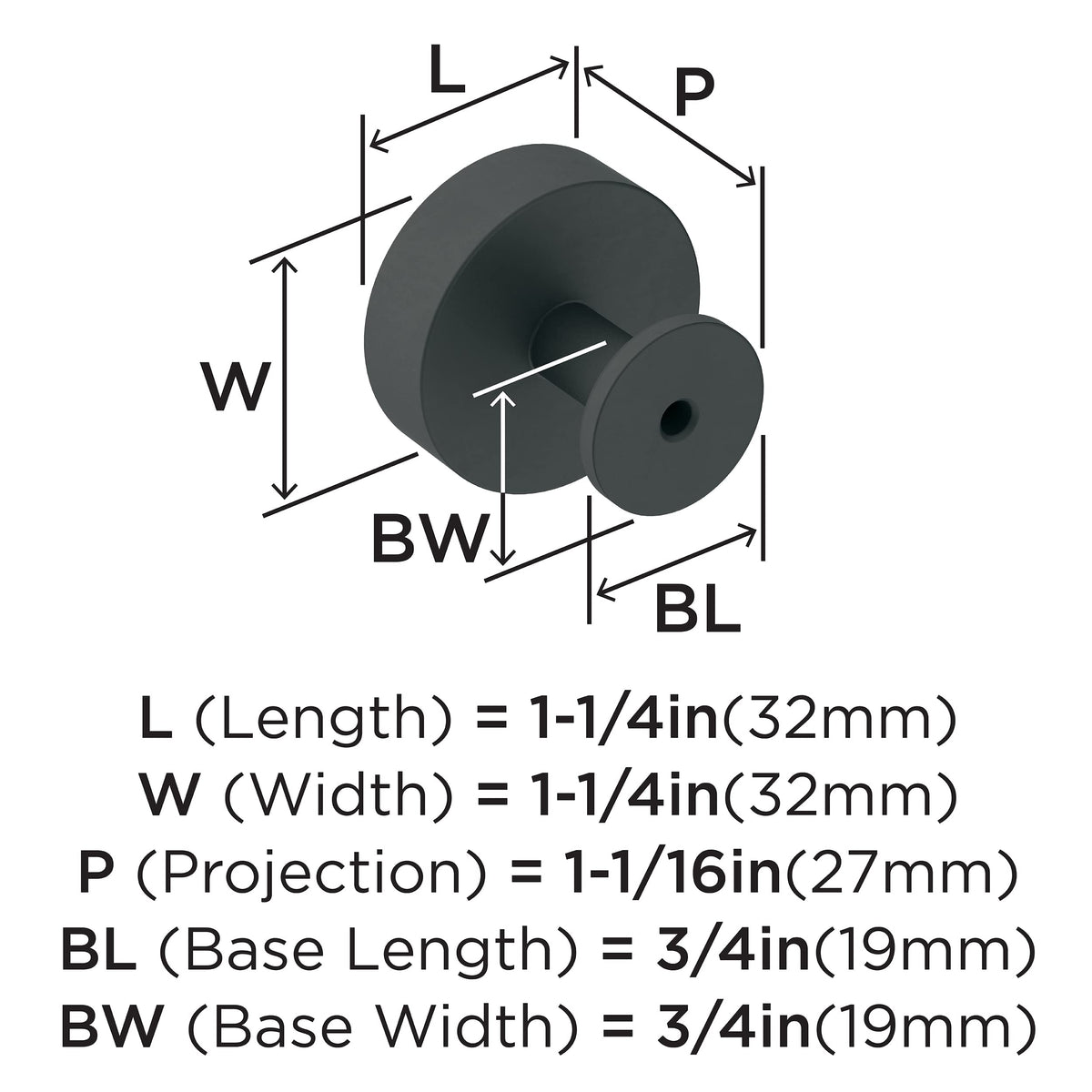 Amerock Cabinet Knob Matte Black 1-1/4 inch (32 mm) Diameter Radius 1 Pack Drawer Knob Cabinet Hardware