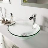 VIGO VGT1075 16.5" L -16.5" W -10.5" H Handmade Countertop Glass Round Vessel Bathroom Sink Set in Iridescent Finish with Chrome Single-Handle Single Hole Waterfall Faucet and Pop Up Drain