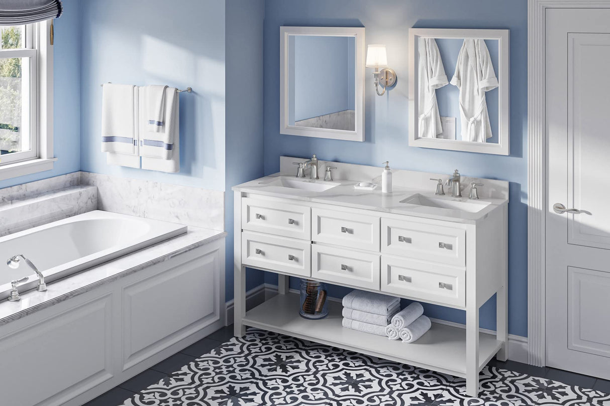 Jeffrey Alexander VKITADL60GRBOR 60" Grey Adler Vanity, double bowl, Boulder Cultured Marble Vanity Top, two undermount rectangle bowls