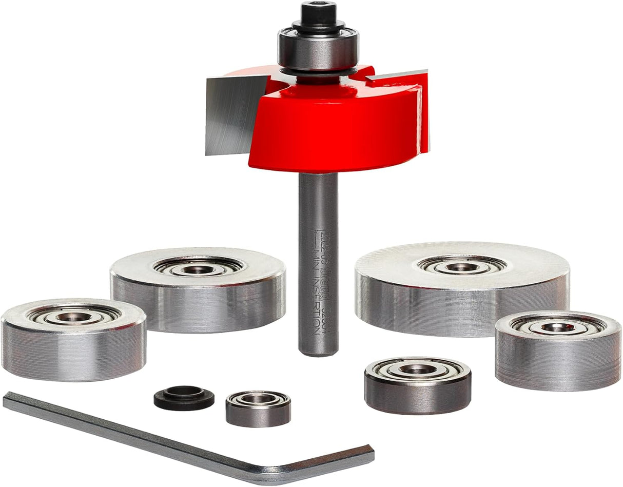 Freud Rabbeting Bit Set with Bearings - Ideal for Joinery, Furniture & Cabinet Making, Carpentry - 1/4" Shank, 16,000 Max RPM - 32-504