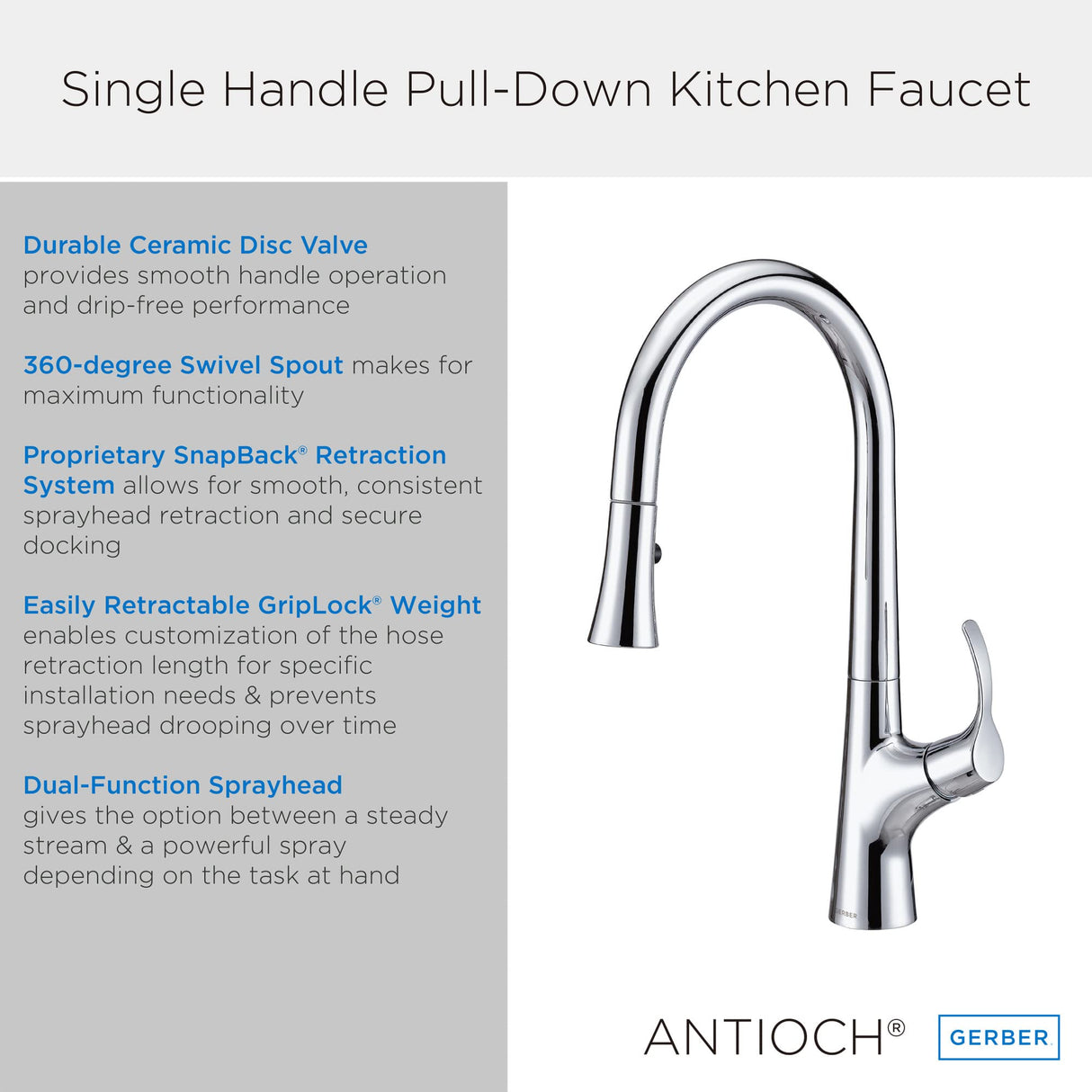 Gerber D454422 Chrome Antioch Single Handle Pull-down Kitchen Faucet
