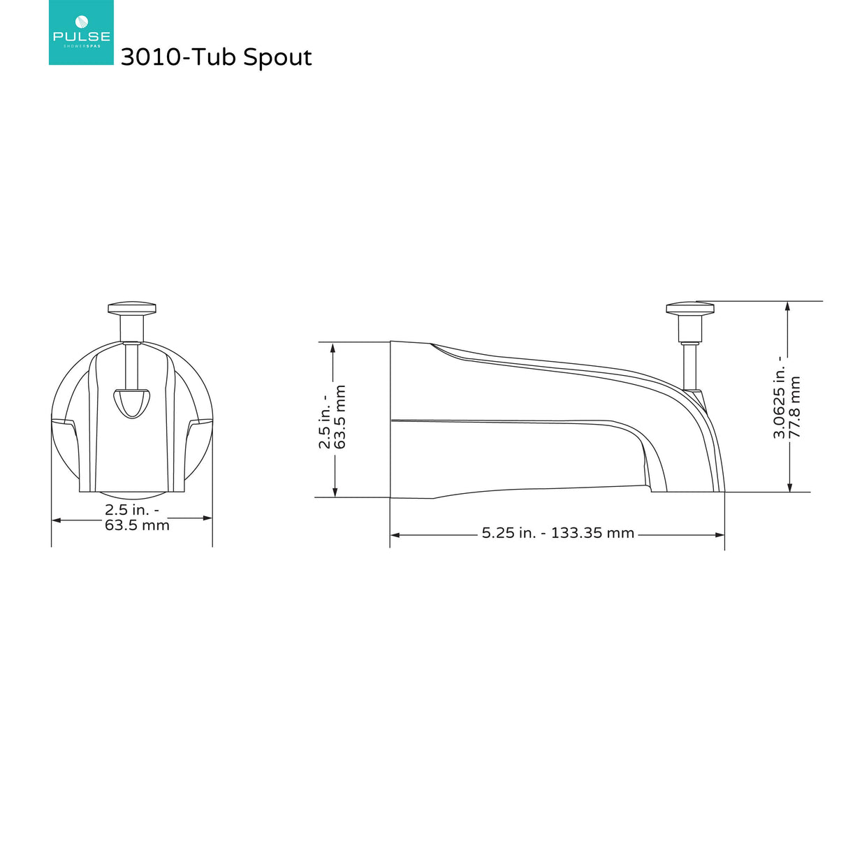 PULSE ShowerSpas 3010-TS-BN Bathtub Spout Valve with Diverter, 1/2" Slip Fit Connection, Brushed-Nickel