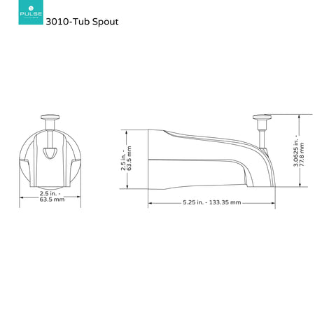 PULSE ShowerSpas 3010-TS-BN Bathtub Spout Valve with Diverter, 1/2" Slip Fit Connection, Brushed-Nickel