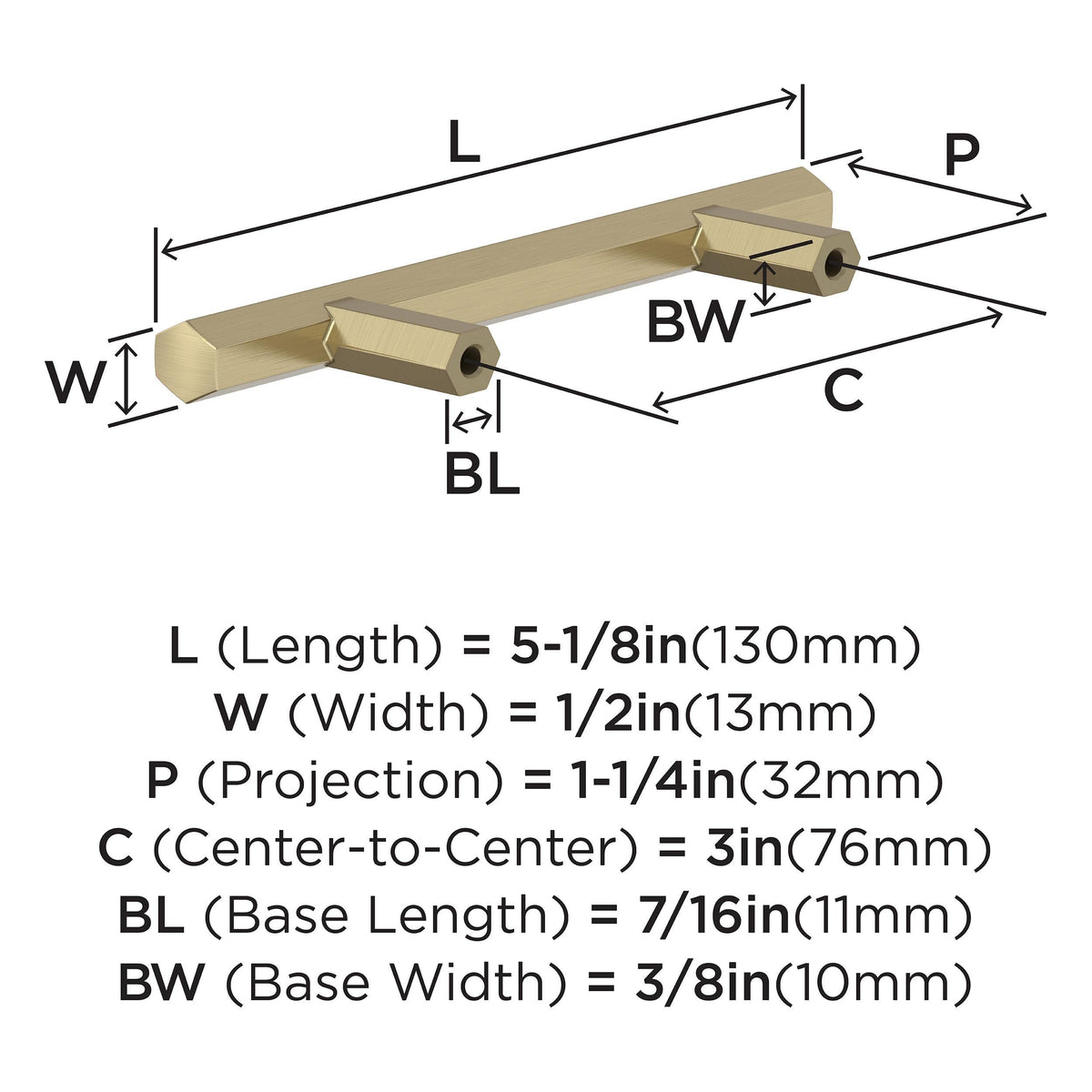 Amerock BP37365BBZ Golden Champagne Cabinet Pull 3 in (76 mm) Center-to-Center Cabinet Handle Caliber Drawer Pull Kitchen Cabinet Handle Furniture Hardware