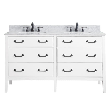 Avanity Delano 61 in. Double Vanity in White finish with Carrara White Marble Top