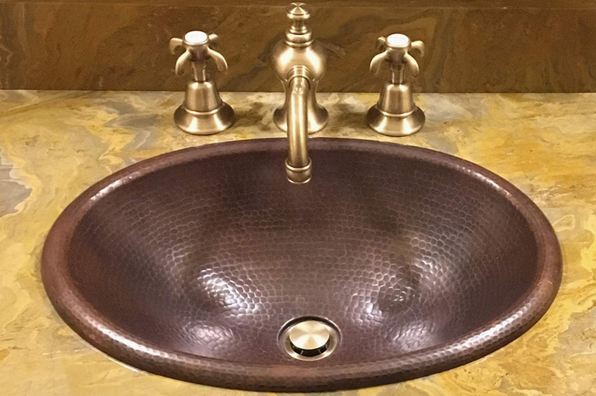 Premier Copper Products LO17RDB 17-Inch Oval Self Rimming Hammered Copper Sink, Oil Rubbed Bronze