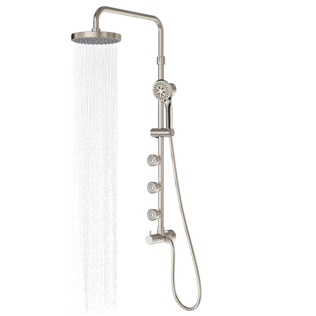 PULSE ShowerSpas 1028-BN-1.8GPM Lanikai Shower System with 8" Rain Showerhead, 3 Dual-Function Body Spray Jets, 5-Function Hand Shower, Brushed Nickel, 1.8 GPM