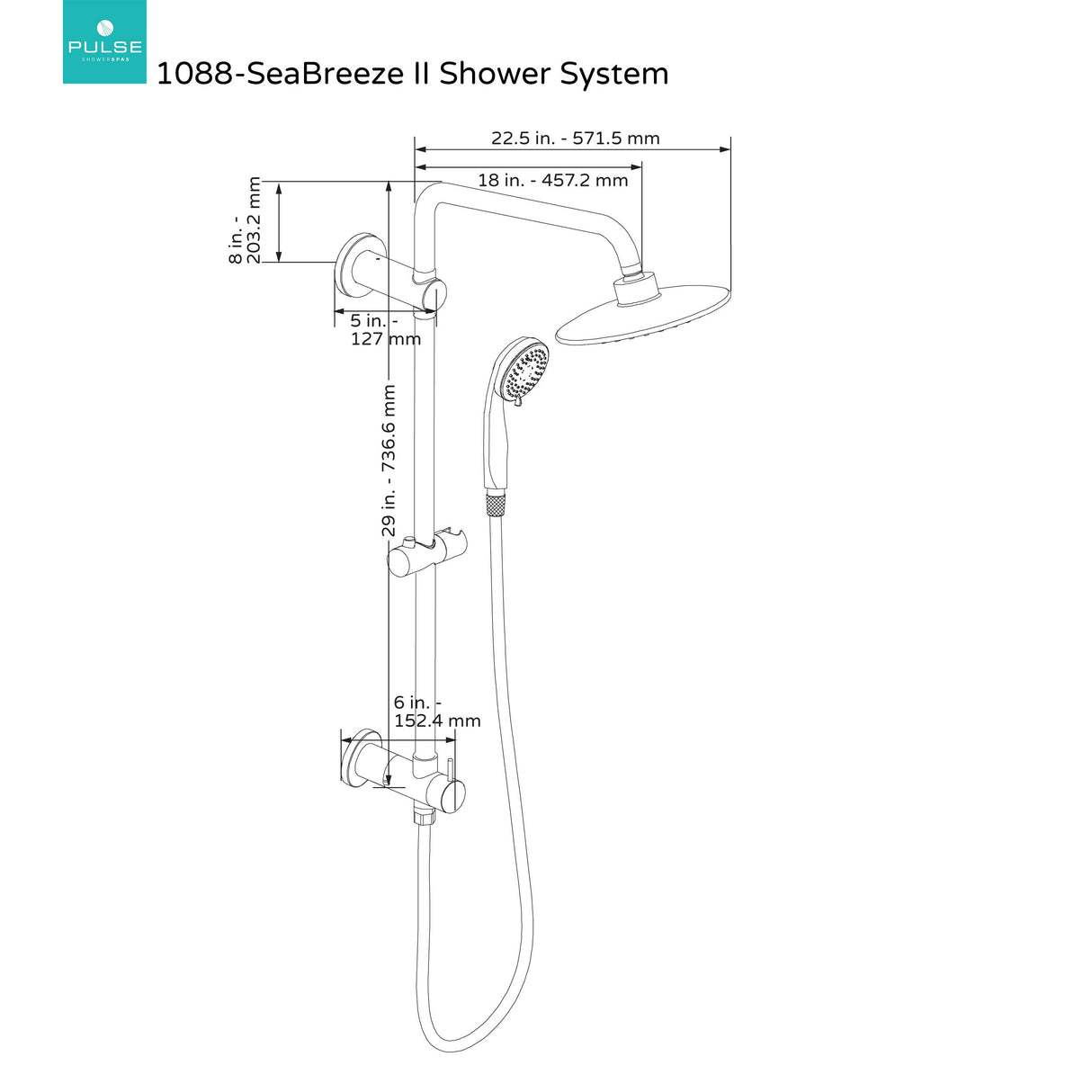 PULSE ShowerSpas 1088-CH-1.8GPM SeaBreeze II Shower System with 8" Rain Showerhead, Slide Bar and Multi-Function Hand Shower, Polished Chrome, 1.8 GPM