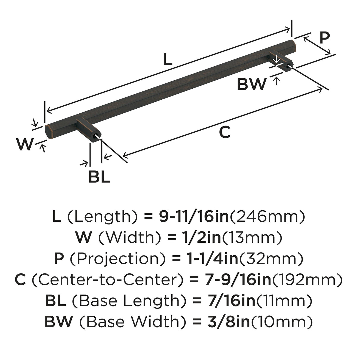 Amerock Cabinet Pull Oil Rubbed Bronze 7-9/16 inch (192 mm) Center-to-Center Caliber 1 Pack Drawer Pull Cabinet Handle Cabinet Hardware