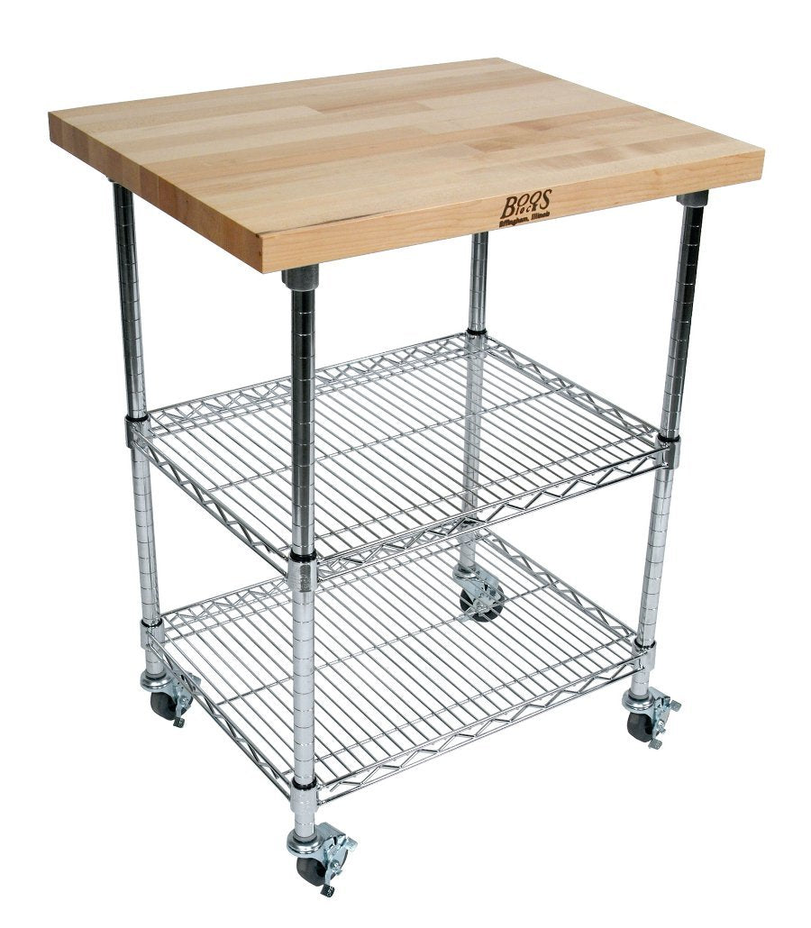 John Boos MET-MWC-1 Metropolitan Mobile Wire Cart with Maple Top, 27” Long, 21” Wide, 36" Height
