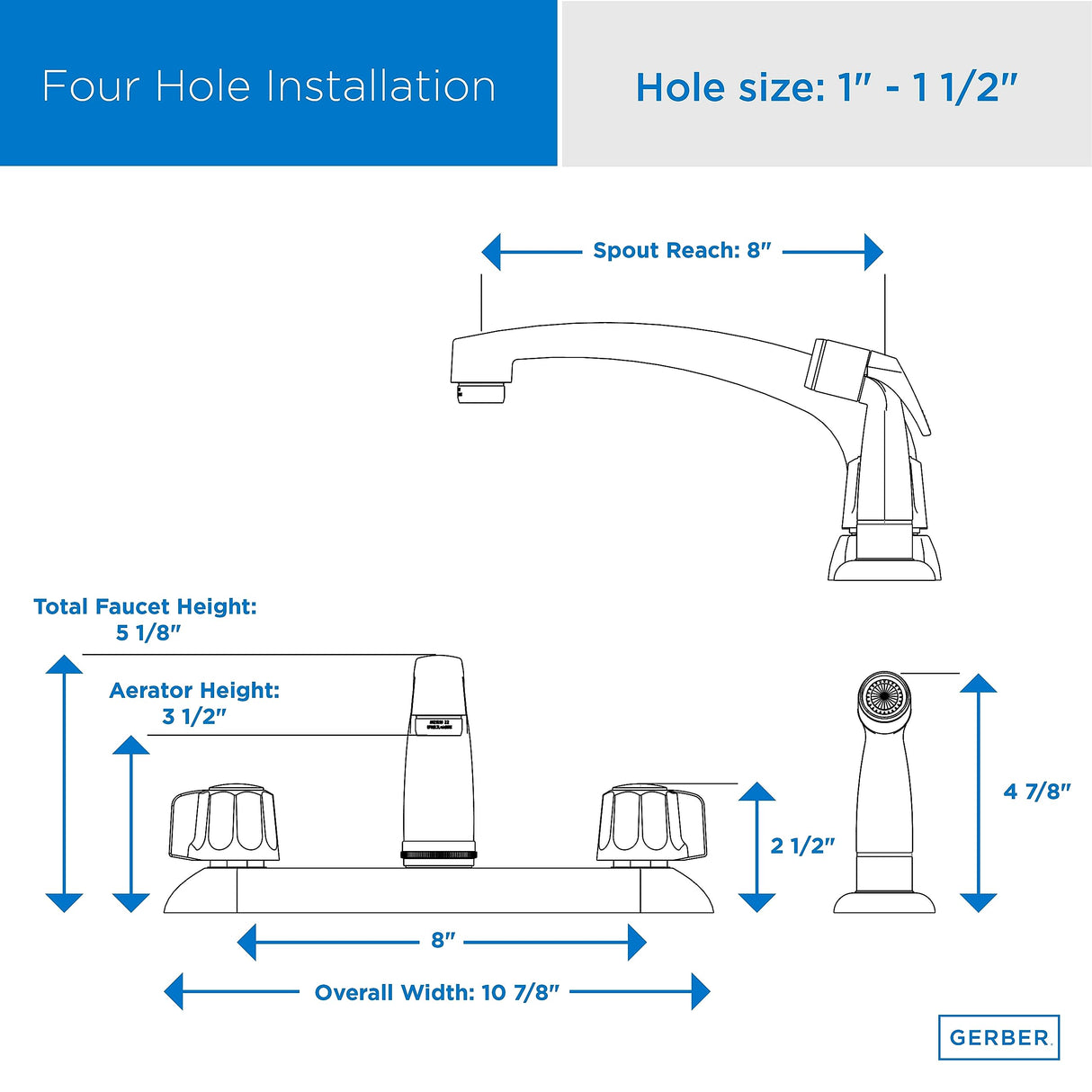 Gerber G0742216 Chrome Classics Two Handle Kitchen Faucet Deck Plate MOUNTED...