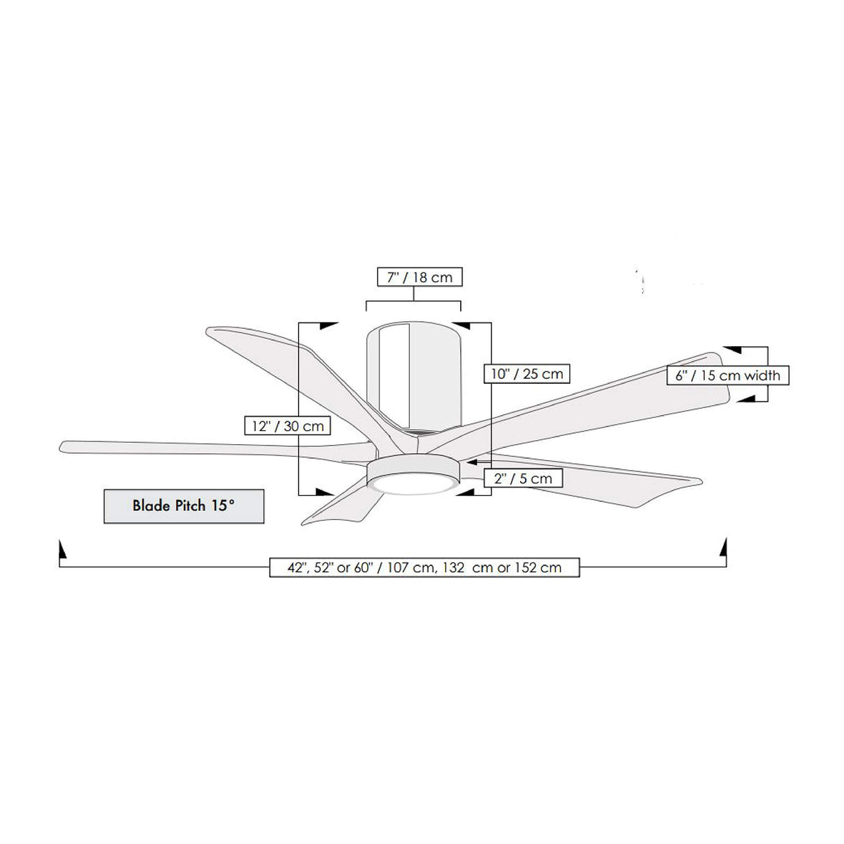 Matthews Fan IR5HLK-TB-BK-60 IR5HLK five-blade flush mount paddle fan in Textured Bronze finish with 60” solid matte black wood blades and integrated LED light kit.