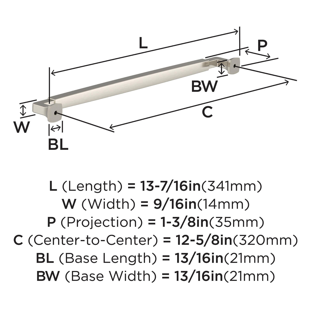 Amerock BP37401G10 Satin Nickel Cabinet Pull 12-5/8 in (320 mm) Center-to-Center Cabinet Handle Stature Drawer Pull Kitchen Cabinet Handle Furniture Hardware