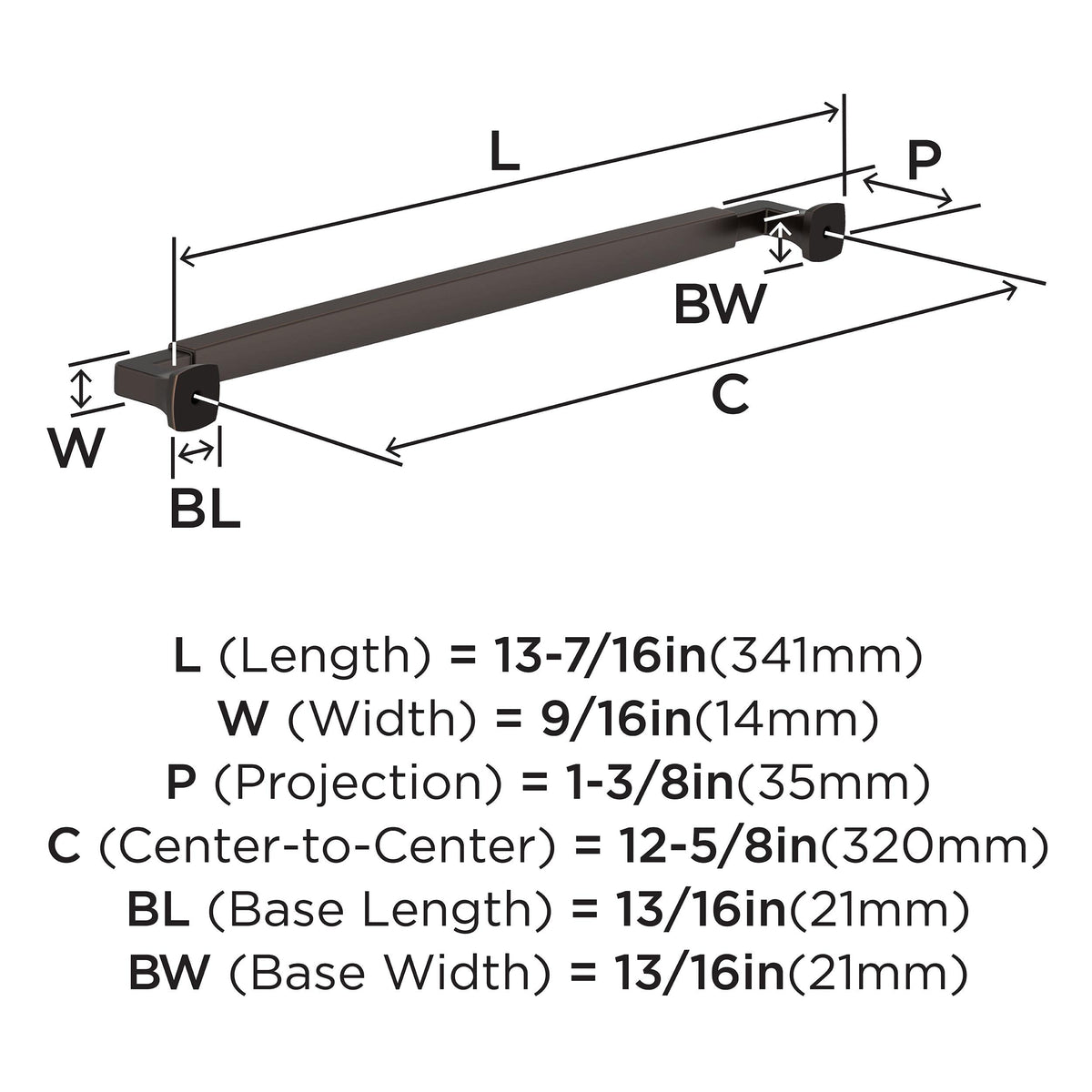 Amerock BP37401ORB Oil Rubbed Bronze Cabinet Pull 12-5/8 in (320 mm) Center-to-Center Cabinet Handle Stature Drawer Pull Kitchen Cabinet Handle Furniture Hardware