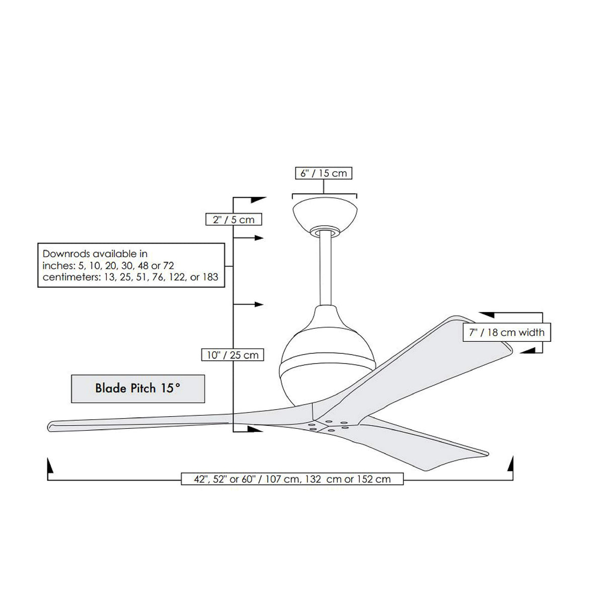 Matthews Fan IR3-TB-BK-60 Irene-3 three-blade paddle fan in Textured Bronze finish with 60" solid matte black wood blades.