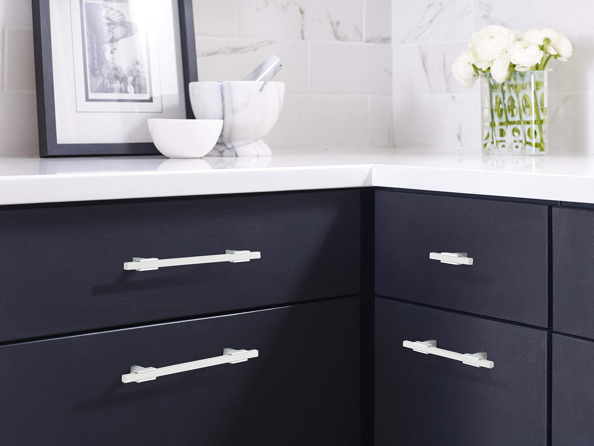 Amerock Cabinet Pull Polished Chrome/White 6-5/16 inch (160 mm) Center to Center Urbanite 1 Pack Drawer Pull Drawer Handle Cabinet Hardware