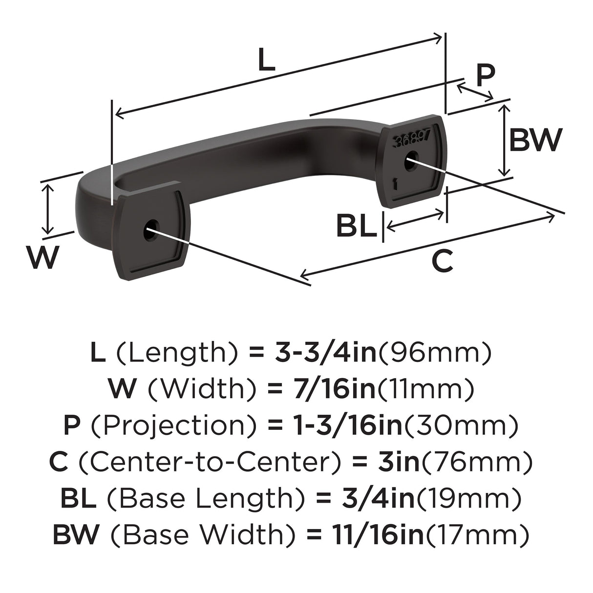 Amerock BP36897ORB Oil-Rubbed Bronze Cabinet Pull 3 inch (76mm) Center-to-Center Cabinet Hardware Surpass Furniture Hardware Drawer Pull