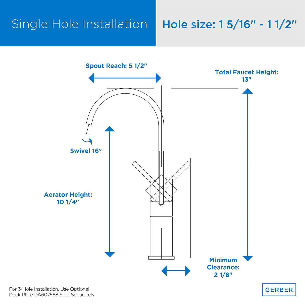 Gerber D201144 Chrome Sirius Single Handle Vessel Filler