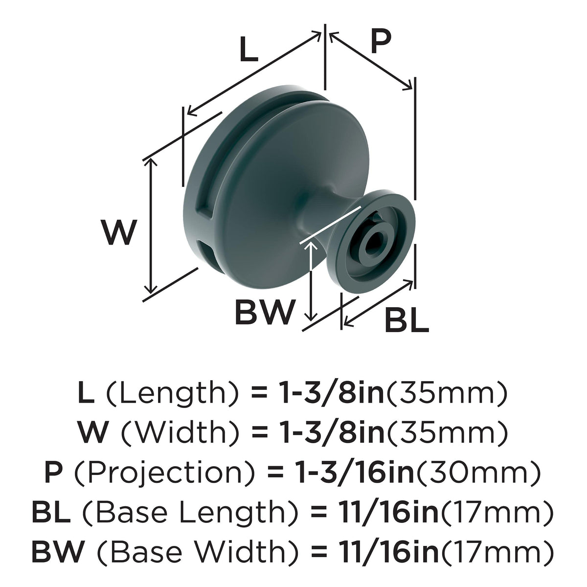Amerock Cabinet Knob Matte Black 1-3/8 inch (35 mm) Diameter Oberon 1 Pack Drawer Knob Cabinet Hardware