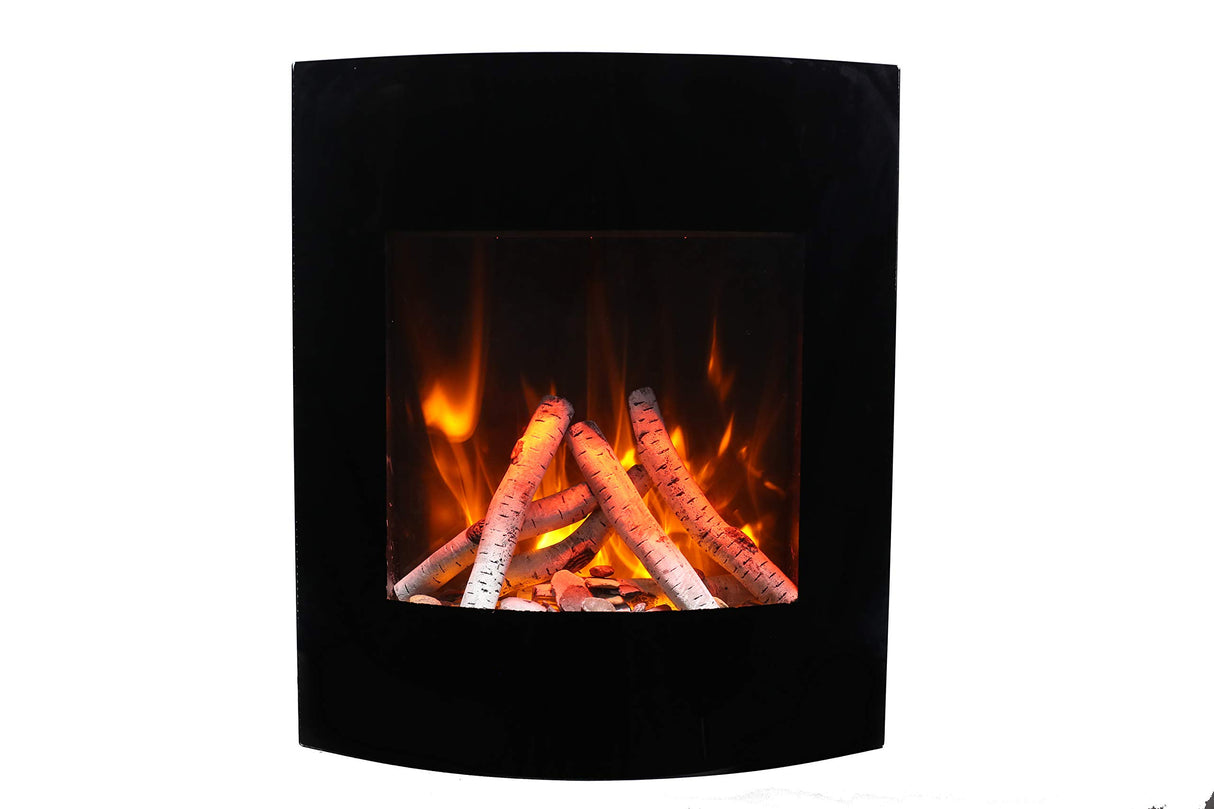 Amantii WM-BI-2428-VLR-BG Wall Mount or Built In Smart Electric, WiFi Enabled Fireplace, includes a Black Glass Surround, MultiFunction Remote Control and Multi Speed Flame Motor, and 7 Piece Oak Log Set and Sable Glass