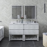 Fresca FVN31-3030RWH-FS Fresca Formosa 60" Floor Standing Double Sink Modern Bathroom Vanity w/ Open Bottom & Mirrors in Rustic White